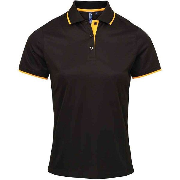 PR619 Premier Ladies Contrast Coolchecker® Piqué Polo Shirt - Black/Sunflower