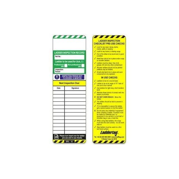 Scafftag Laddertag® Inserts (Pack of 10 Green & White one side & Yellow ...